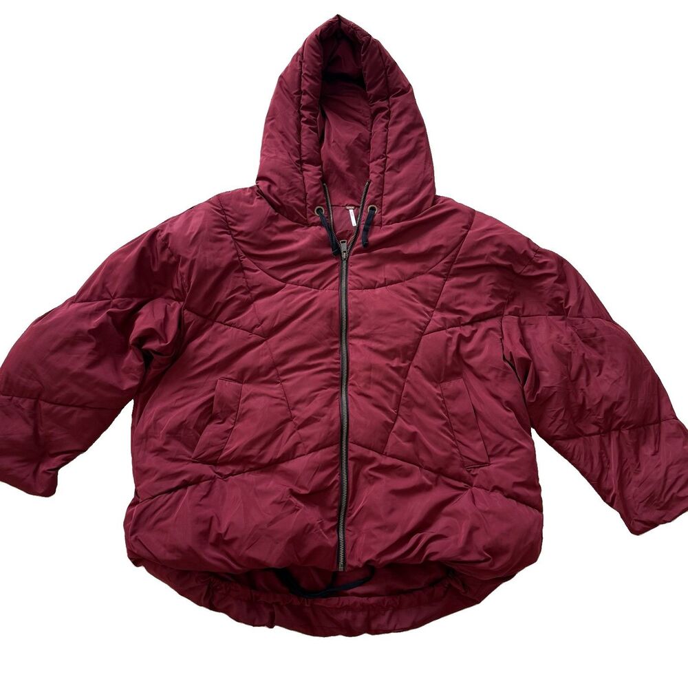 Free People Hailey Puffer Jacket Womens Large Oversized Red Coat Hooded